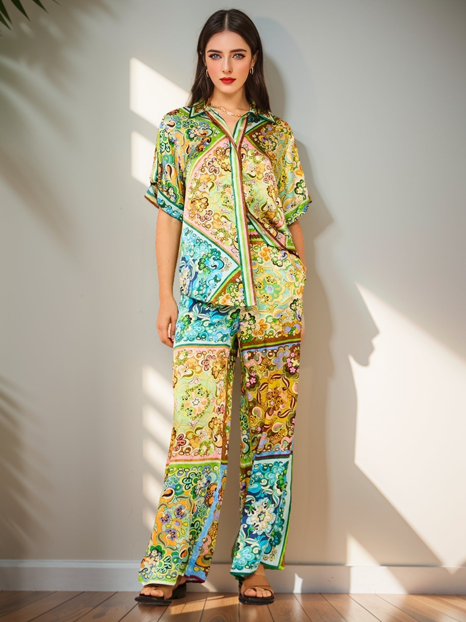 Graphic Print Shirt and Pants Set