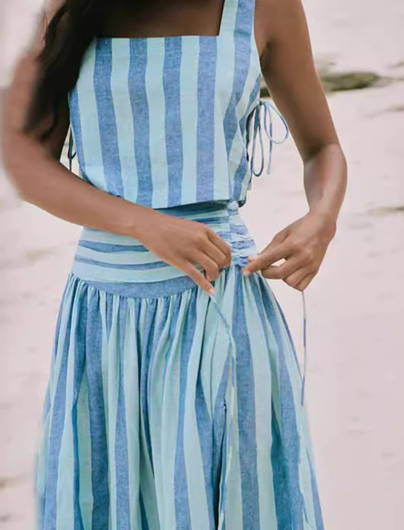 Striped Tank Top and Flared Skirt Two-Piece Set