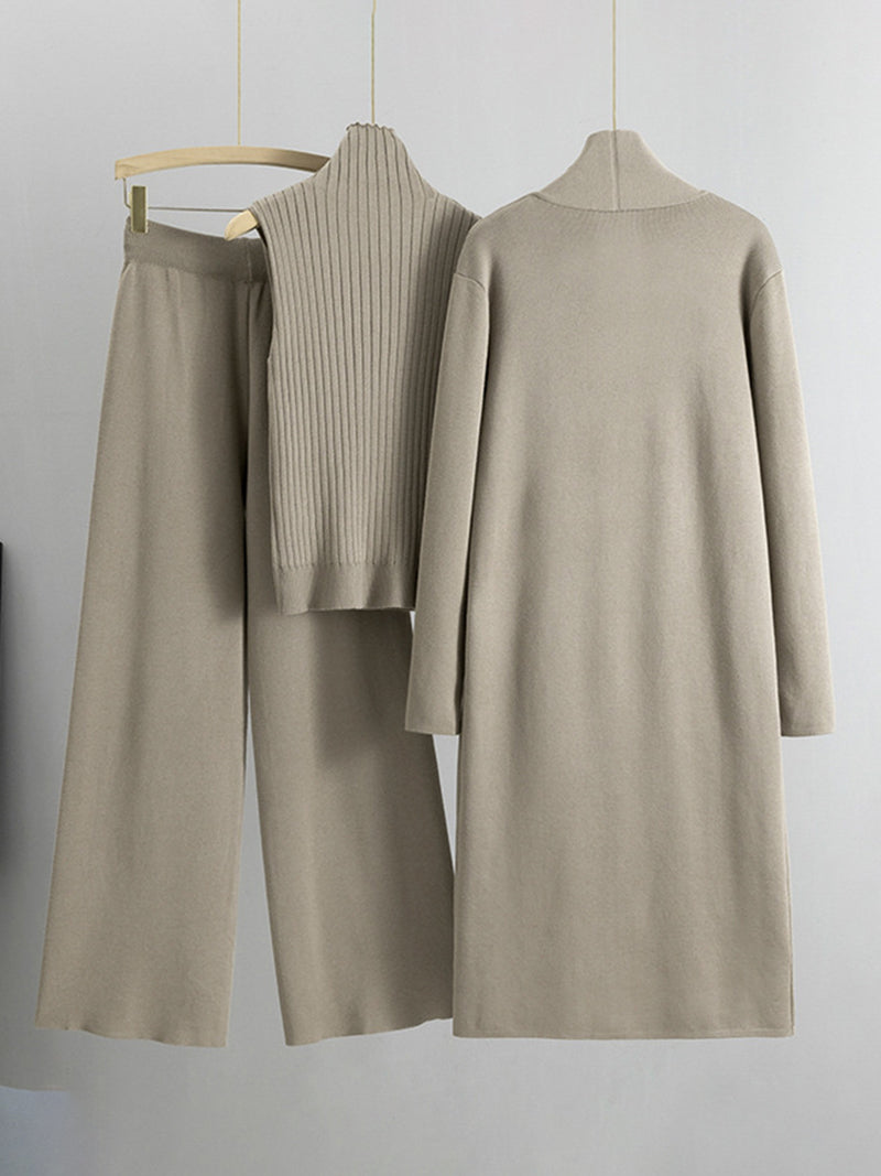 Solid Sleeveless Top and Pants and Coat Set