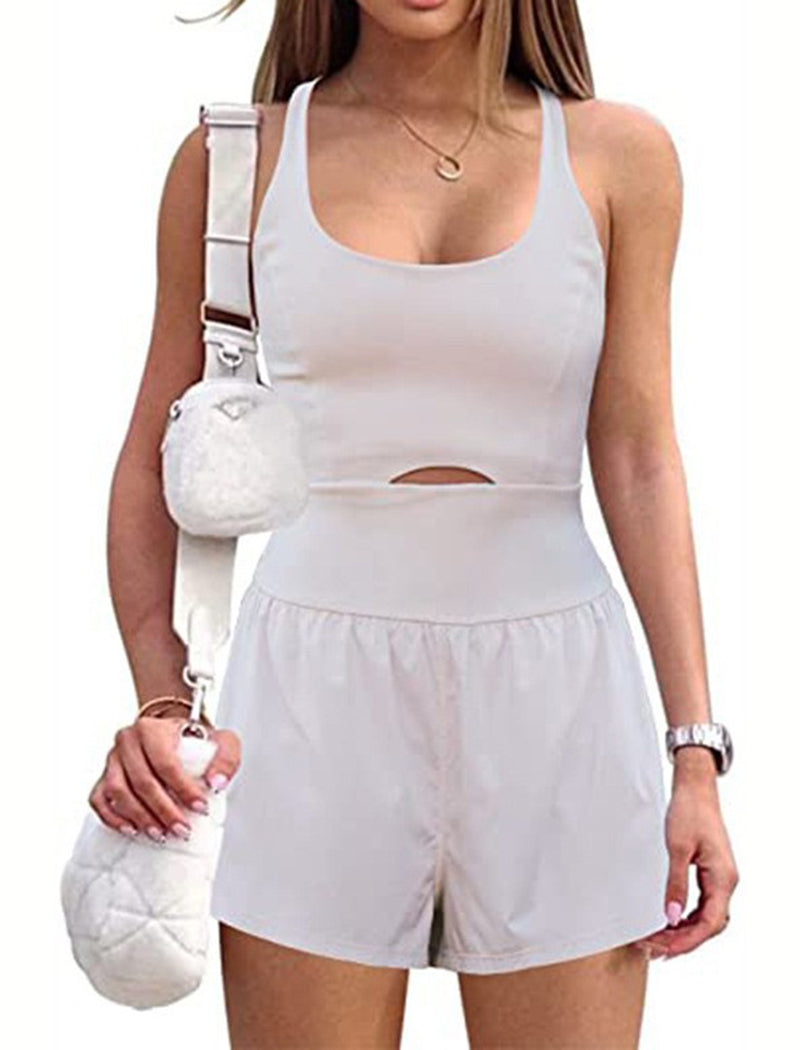 Cutout Cross-Back Vest Romper