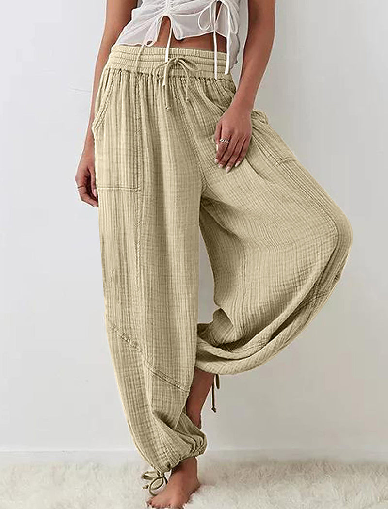Solid Color Tie-Waist Wide-Leg Pants
