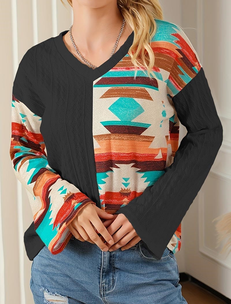 Color-Blocked Printed Sweater