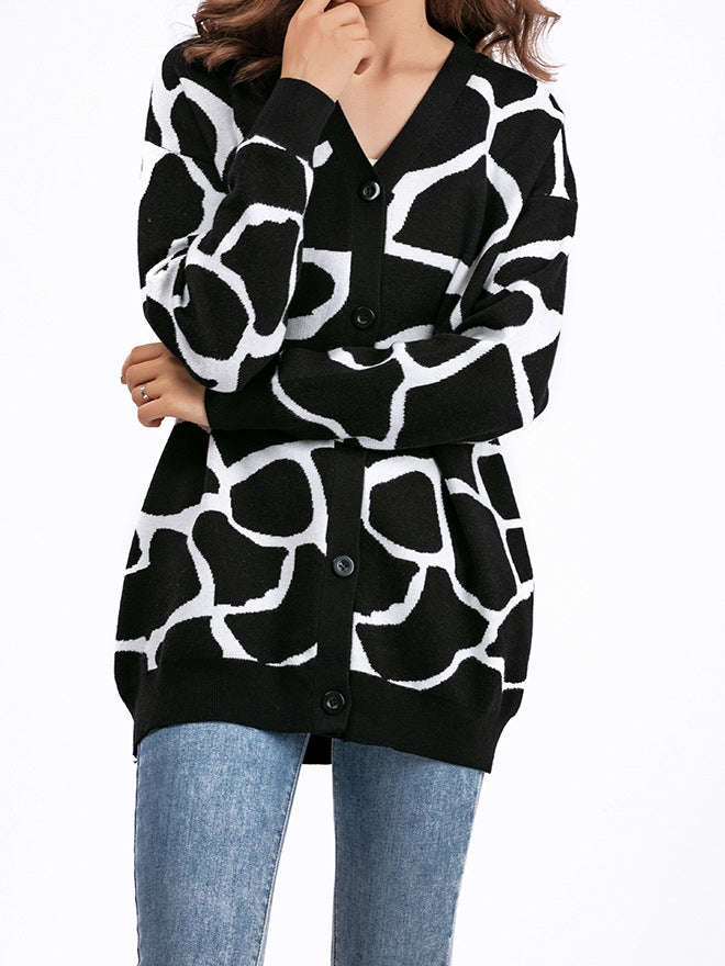 Giraffe Print Button-Up Cardigan