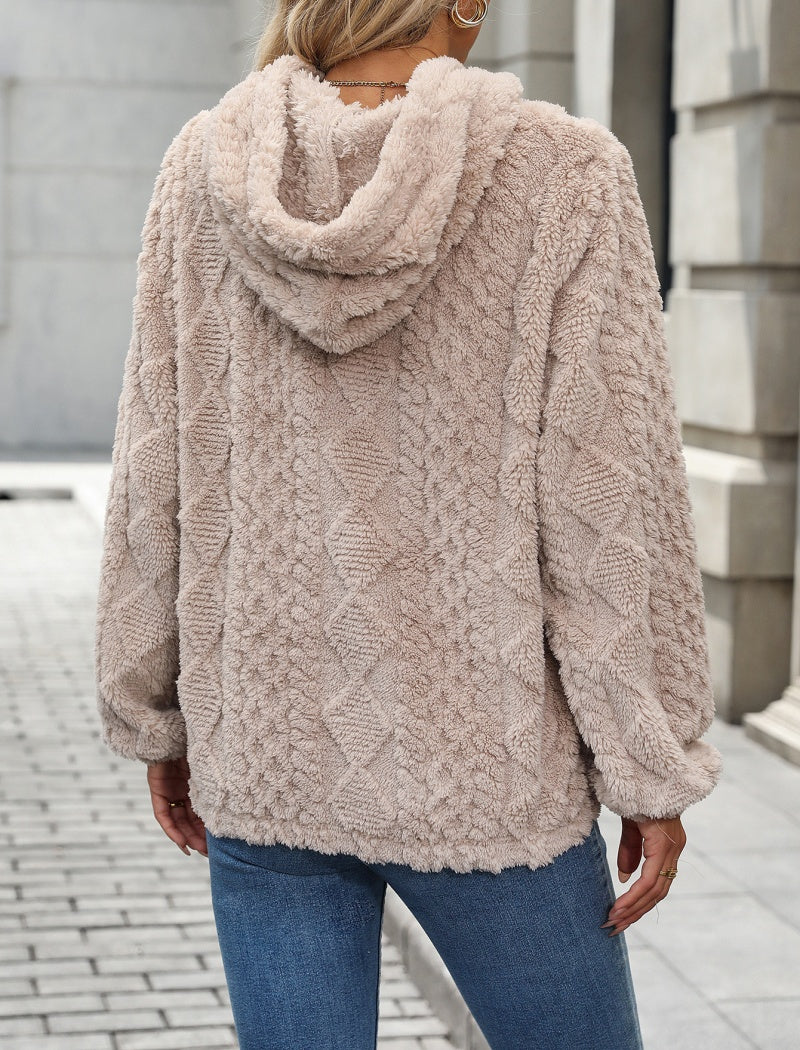 Textured Knit Hoodie with Drawstring