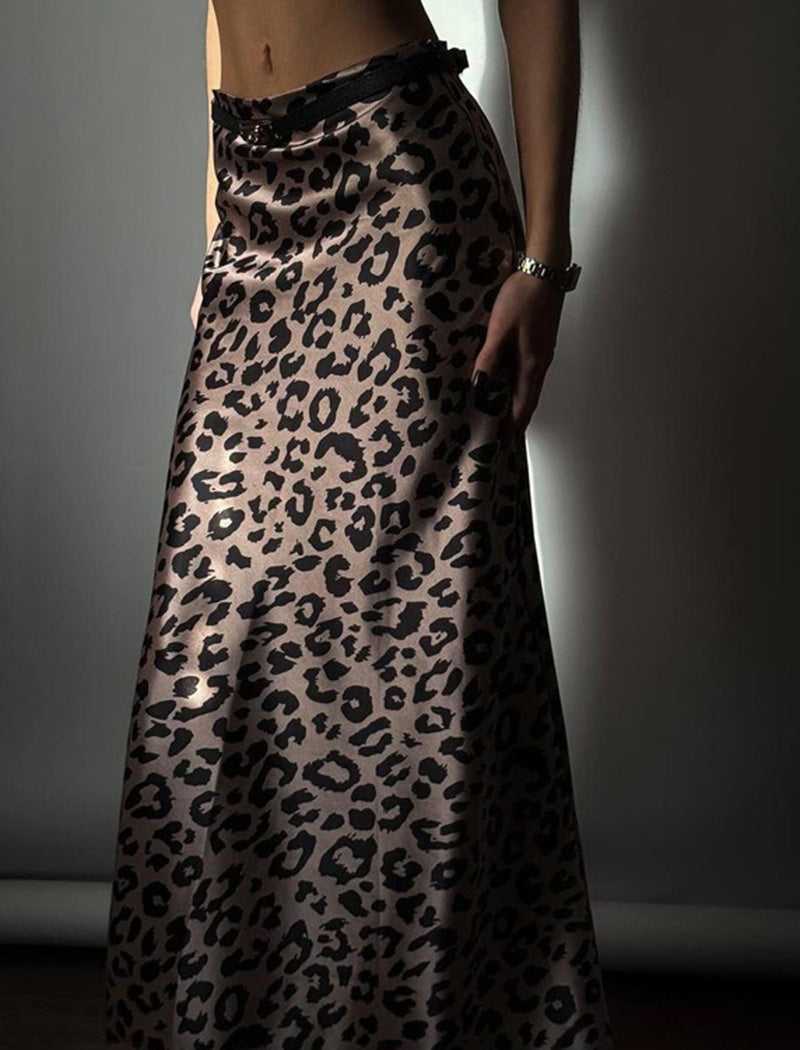 Leopard Print Satin Maxi Skirt