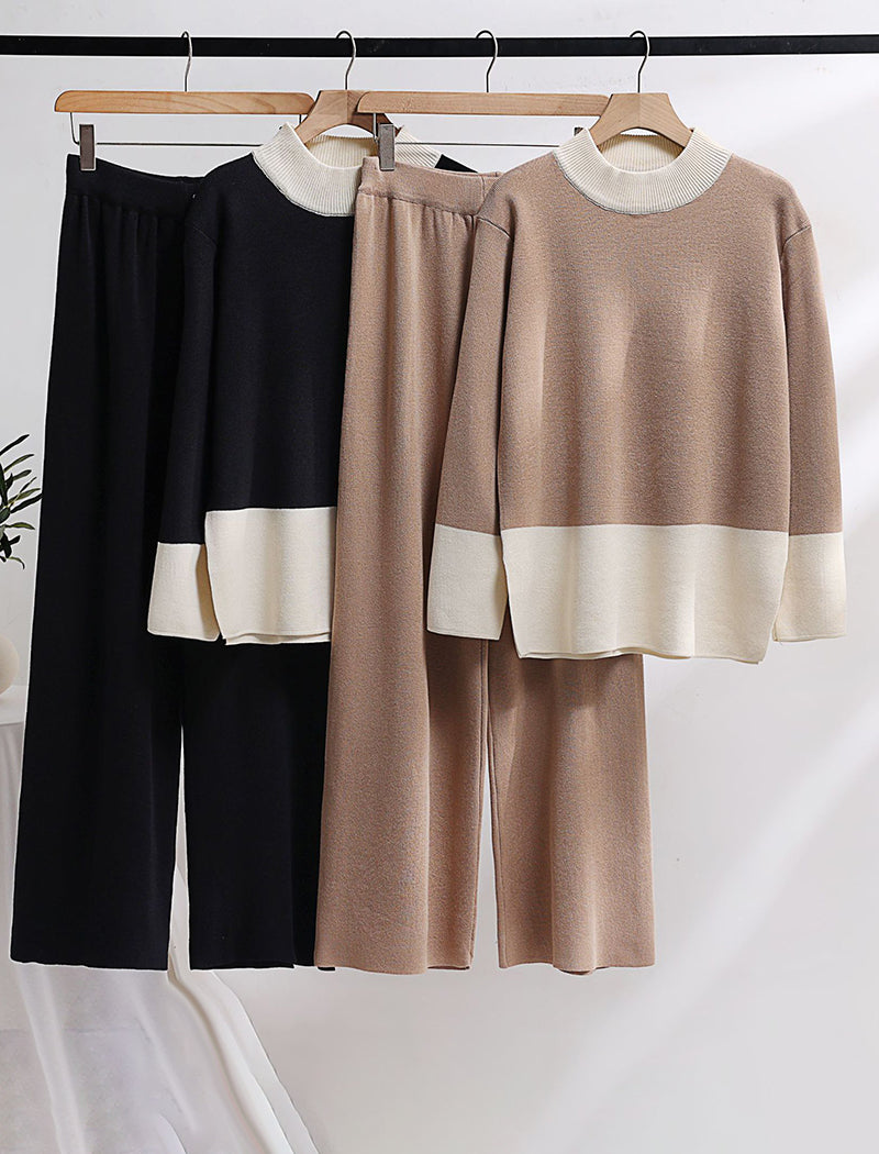 Knit Wide-Leg Pants and Sweater Two-Piece Set