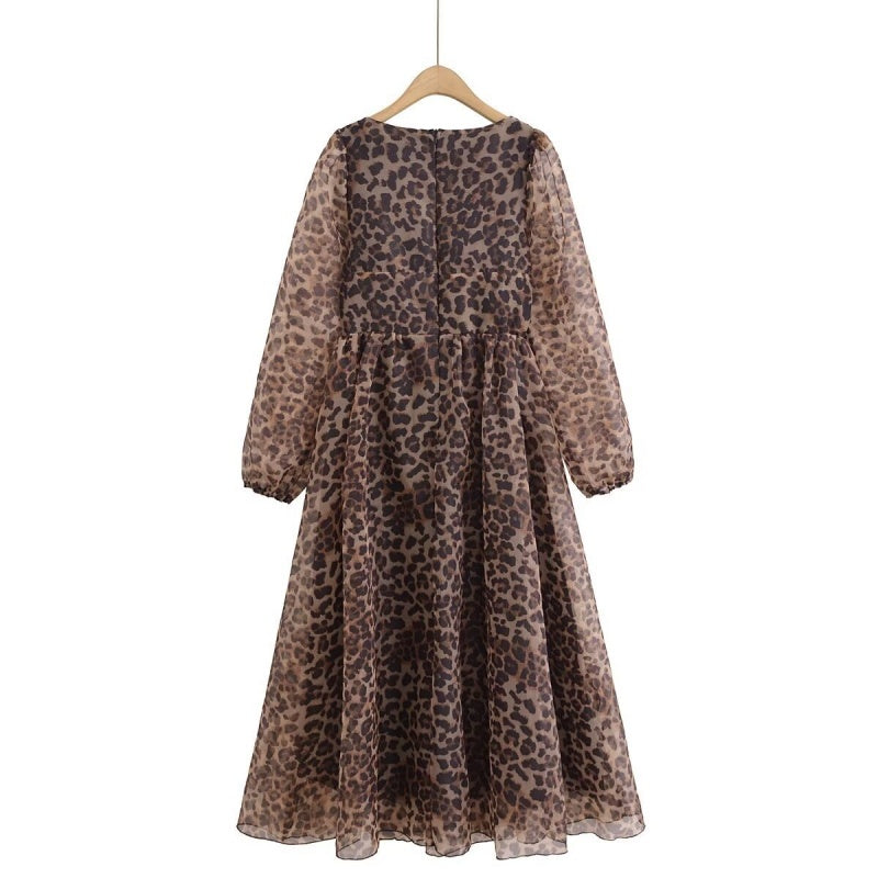 Animal Print Long Sleeve Puff Dress