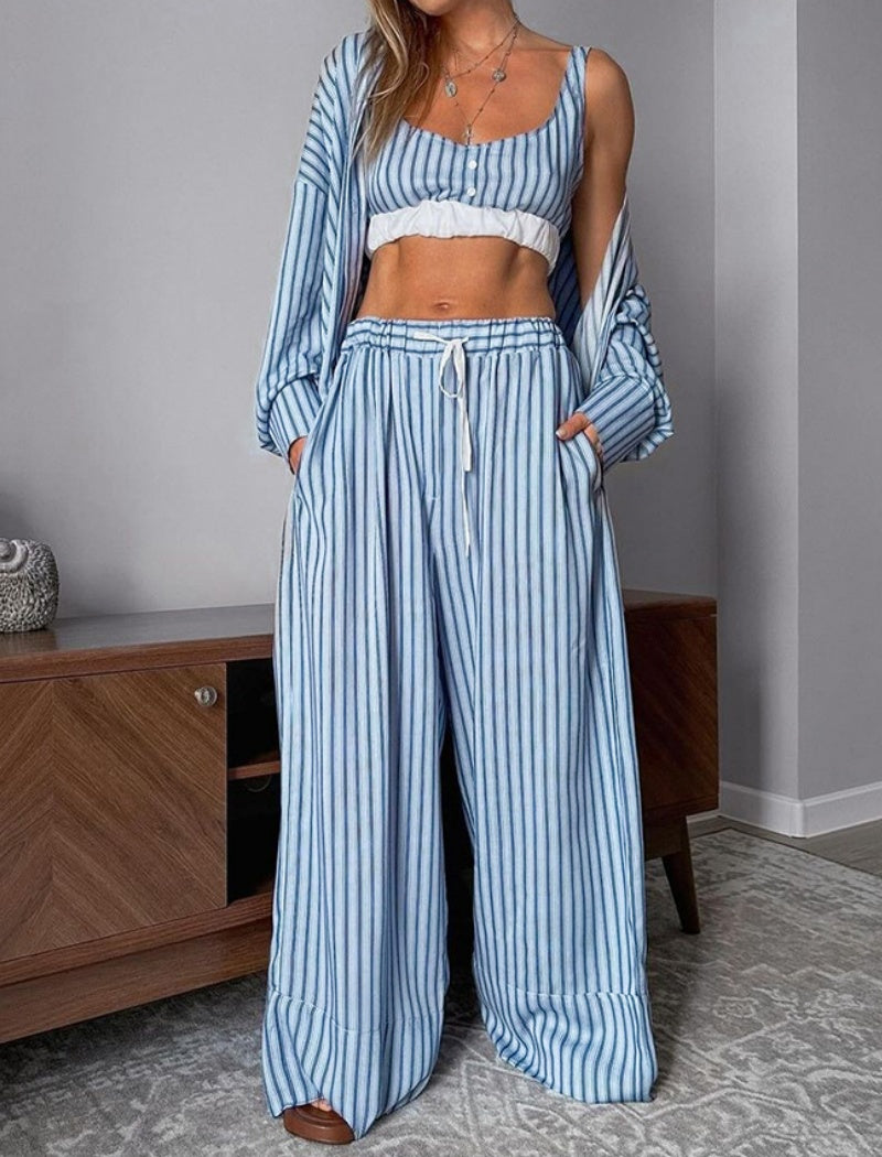 Striped Lounge Set with Wide-Leg Pants