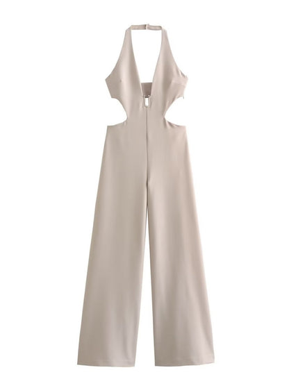 Halter Cutout Backless Wide-Leg Jumpsuit