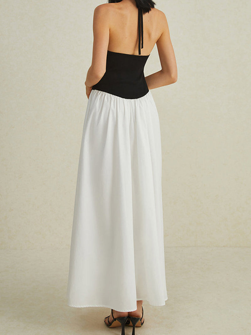 Halter Patchwork Colorblock Maxi Dress