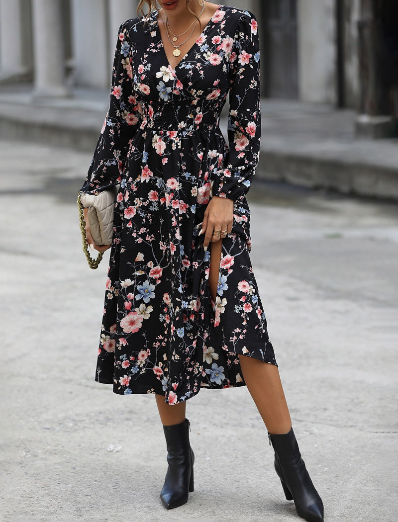 Long Floral V-Neck Dress