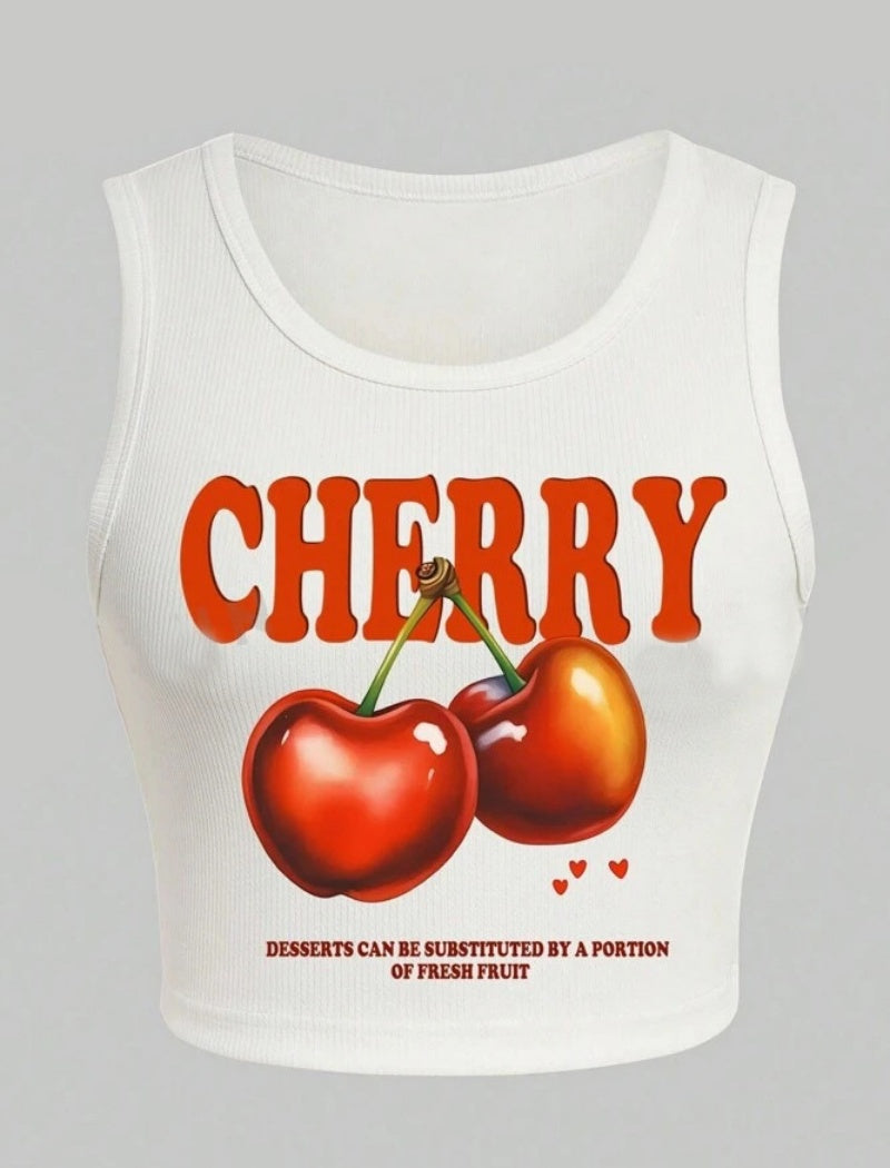 Cherry Graphic Cropped Tank Top