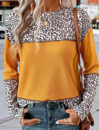 Leopard Patchwork Waffle Knit Sweater