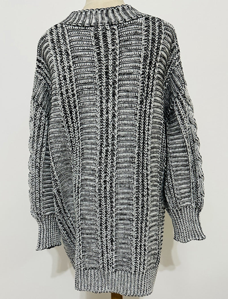 Mid-Length Lantern Sleeve Knit Cardigan