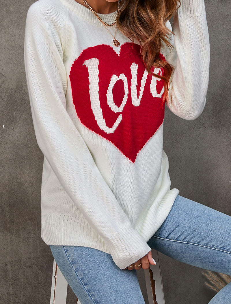 Heart Print Knit Sweater