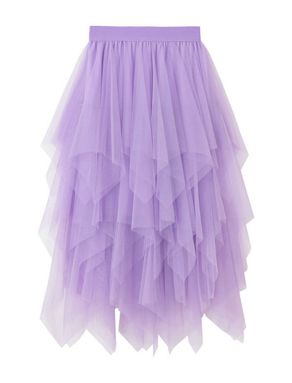 Asymmetric Ruffle Mesh Skirt