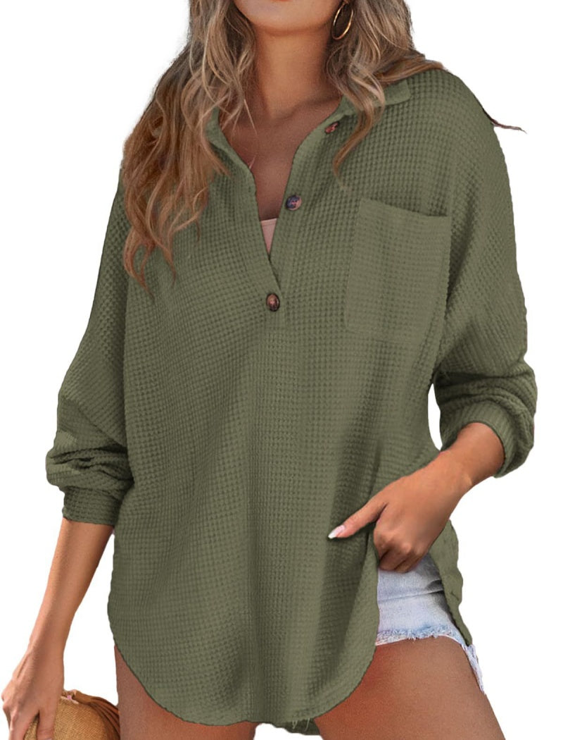 Oversized Button-Up Waffle Shirt