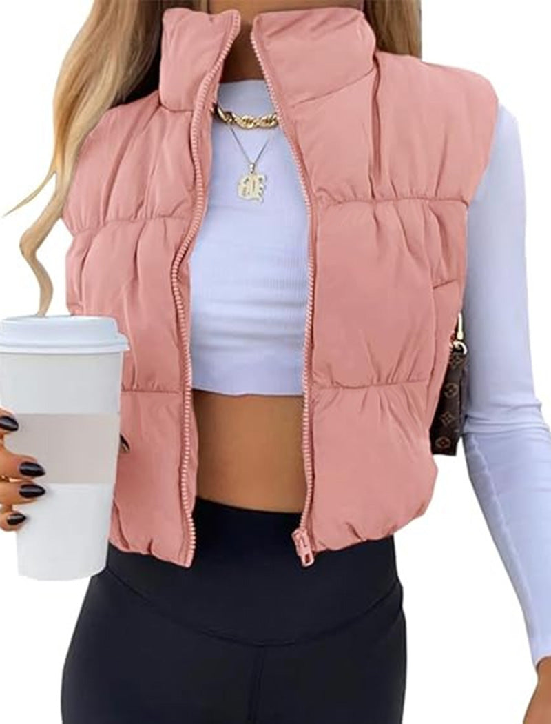 Padded Zip-Up Cropped Vest