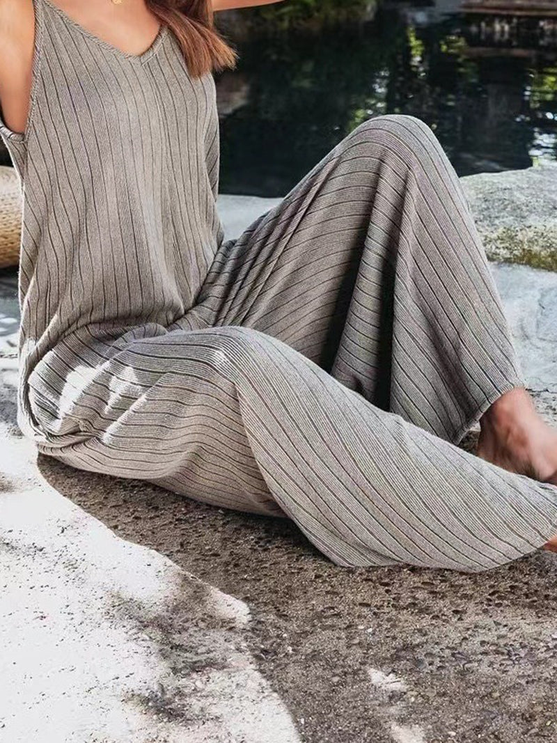 Sleeveless Striped Wide-Leg Jumpsuit