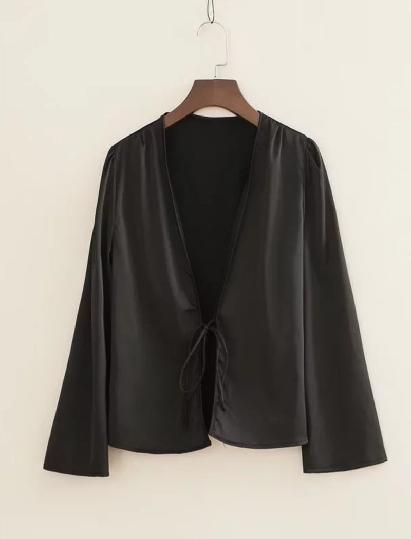 Front-Tie V-Neck Blouse