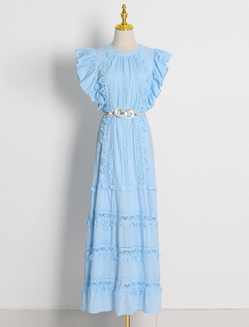 Ruffled Sleeve Belted Maxi Dress