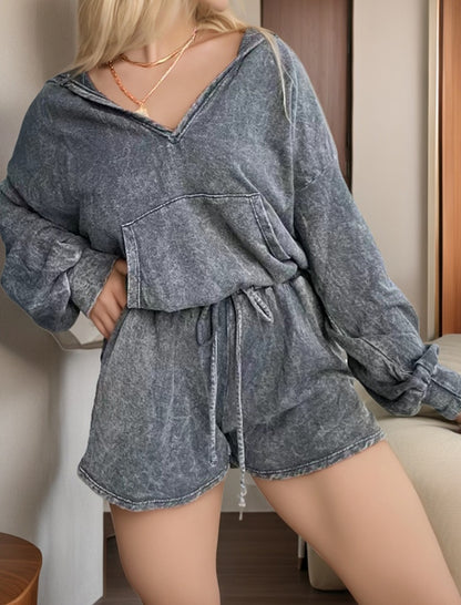 Casual Hoodie and Shorts Lounge Set