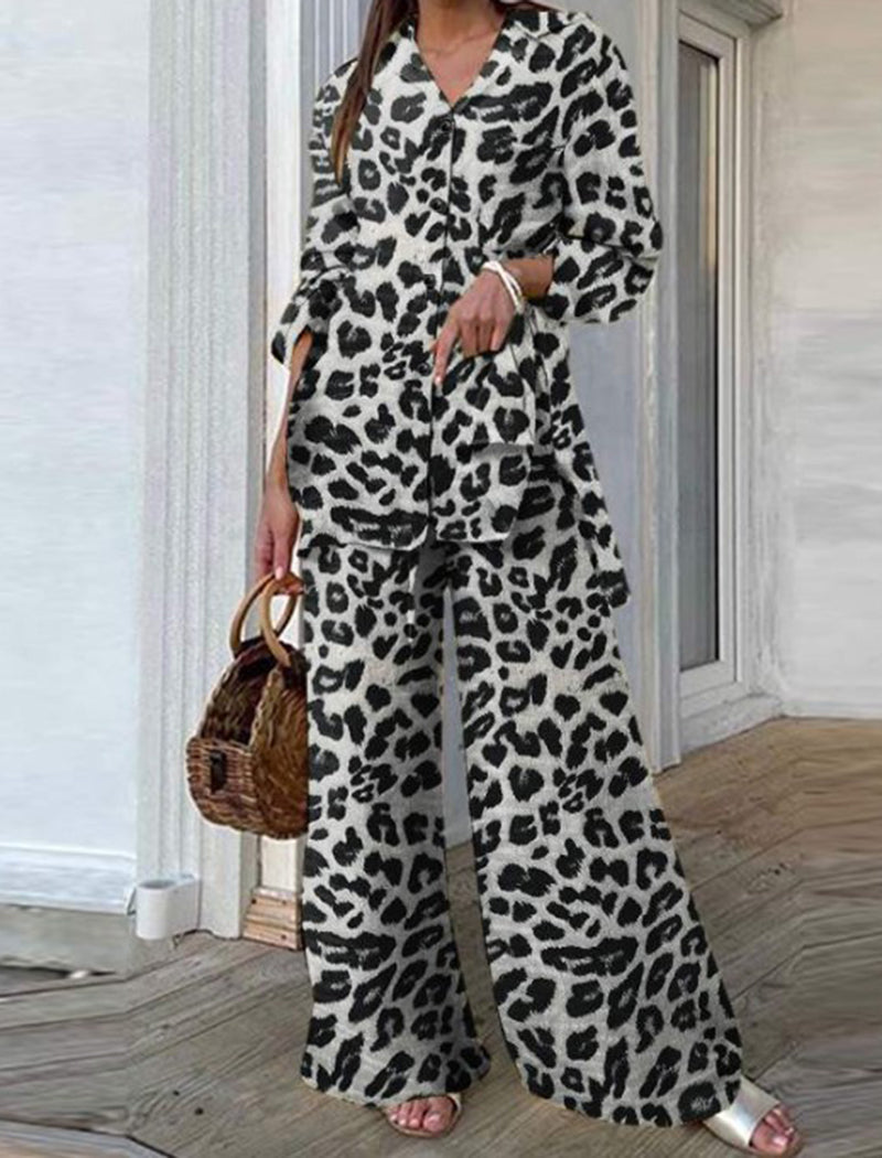 Animal Print Wide-Leg Pants Set