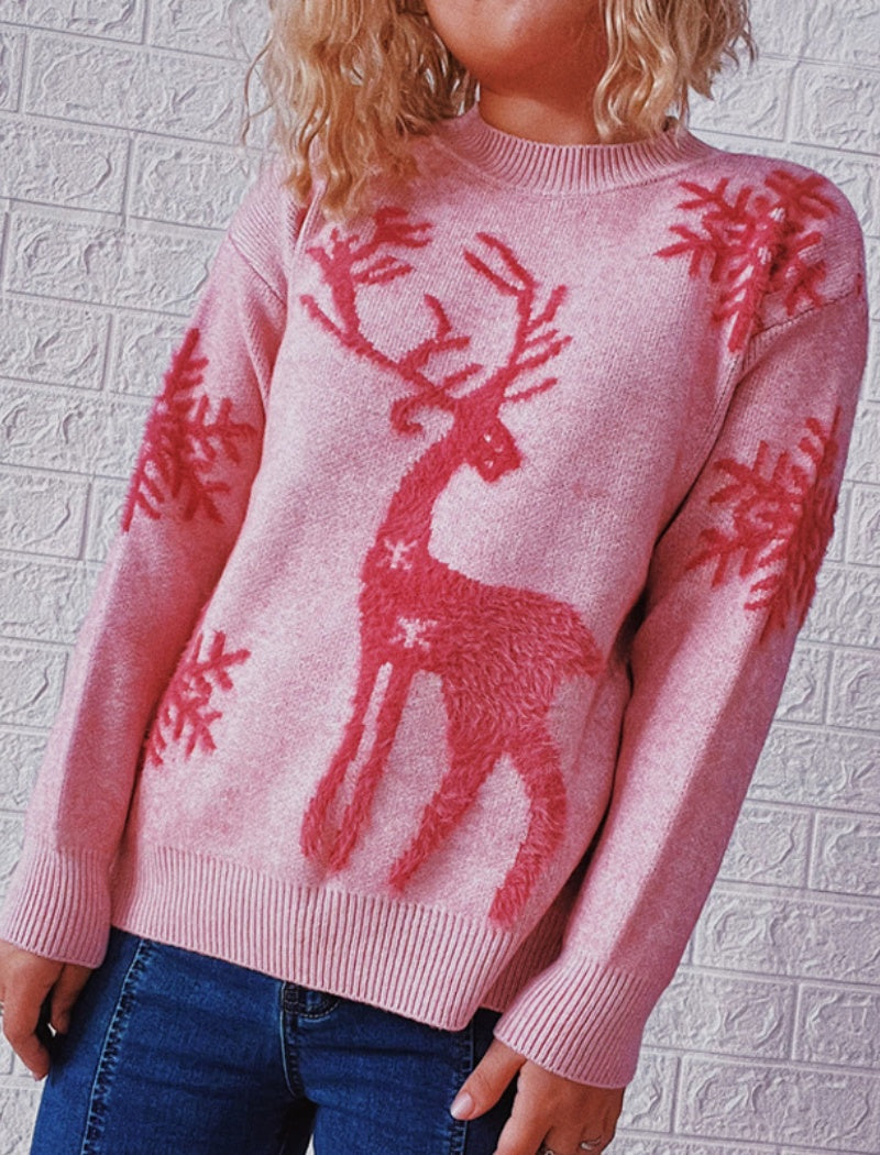 Reindeer Print Holiday Pullover