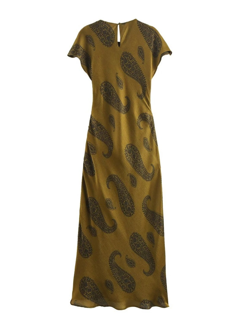 Ruched Waist Paisley Print Maxi Dress