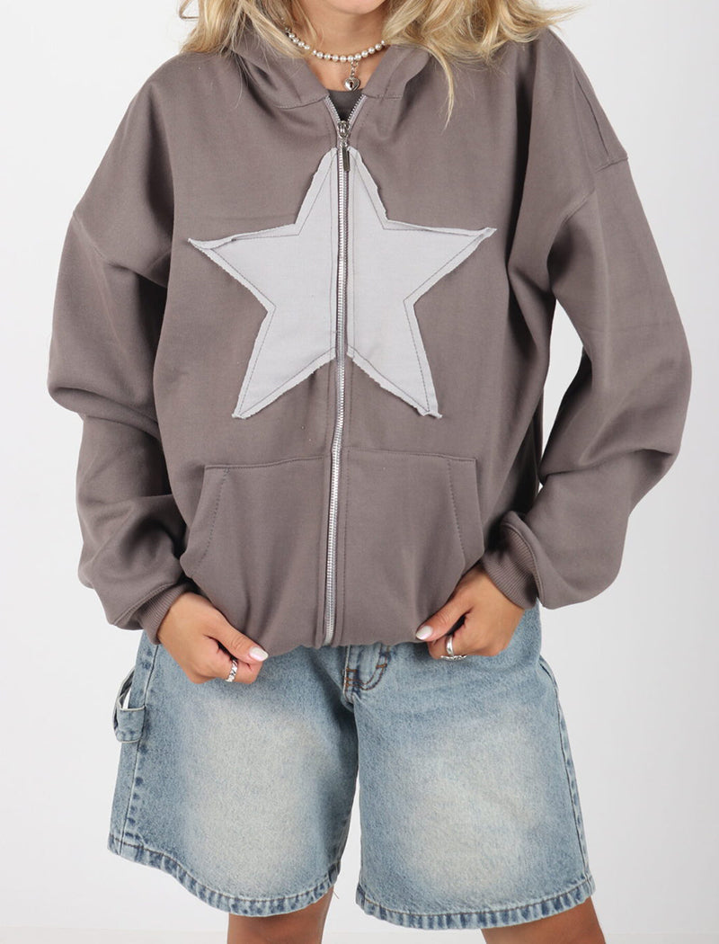 Zip-Up Hoodie with Star Applique