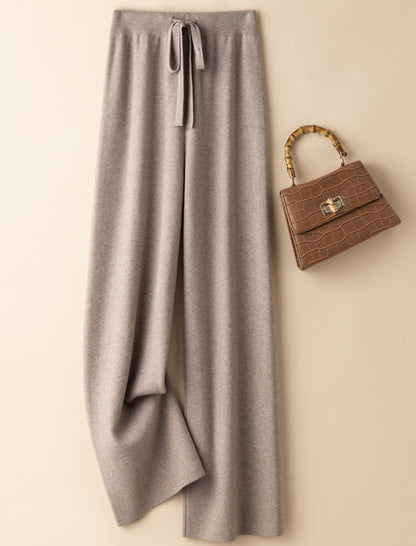 Drawstring Knit Wide-Leg Pants