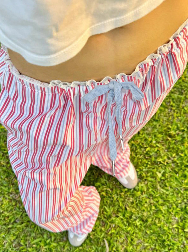 Drawstring Striped Wide-Leg Pants