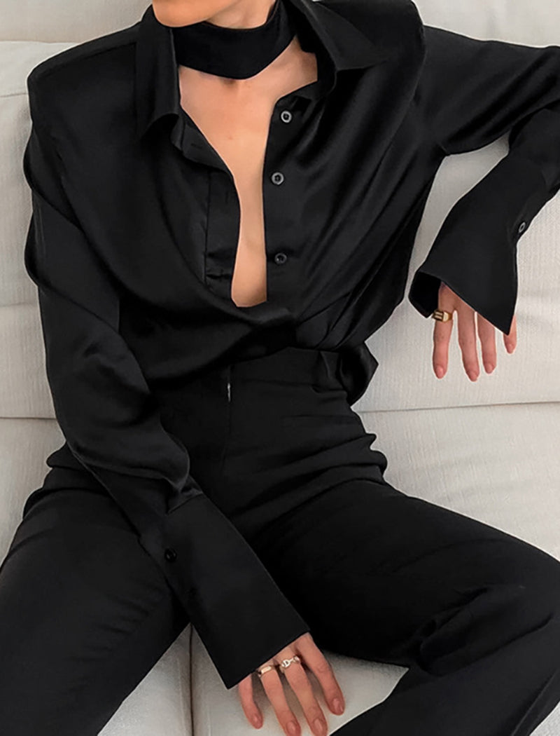 Tie-Front Satin Shirt