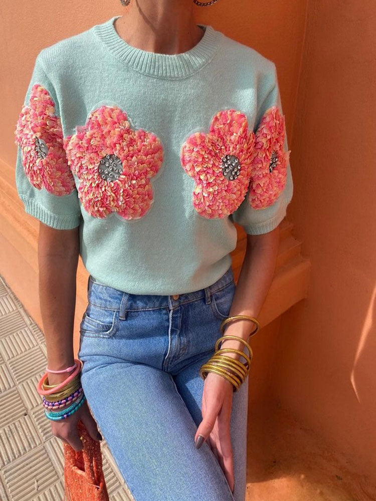 Floral Applique Knit Top