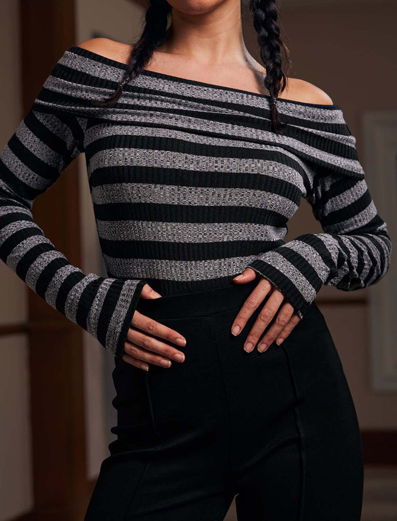 Off-Shoulder Striped Knit Top