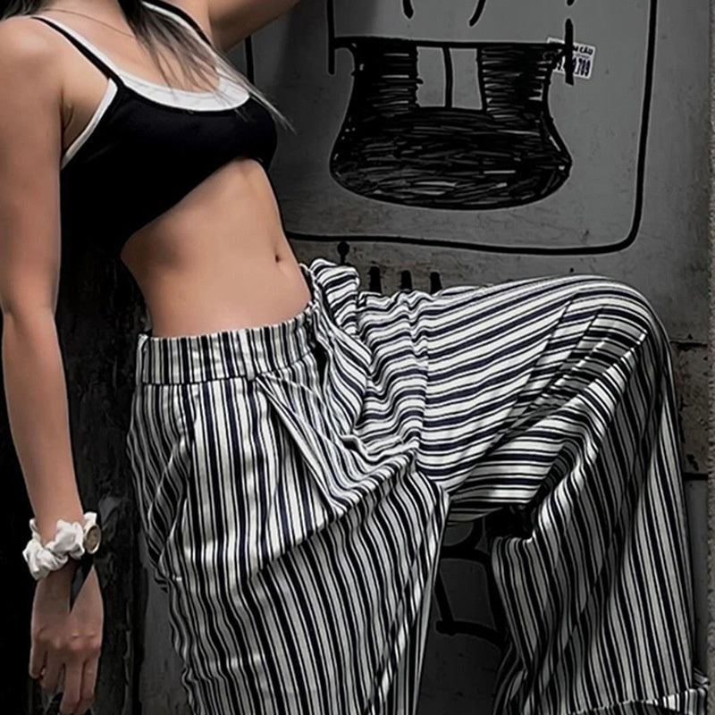 Striped Straight-Leg Casual Pants