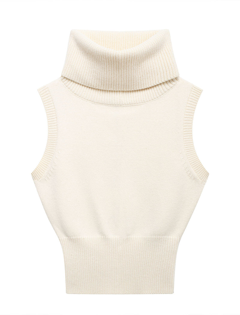 Mock Neck Knitted Cropped Tank Top