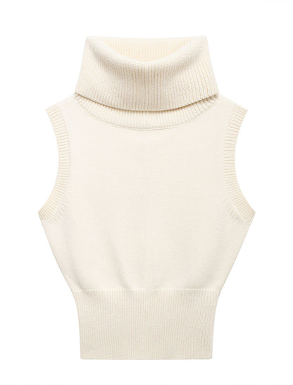 Mock Neck Knitted Cropped Tank Top