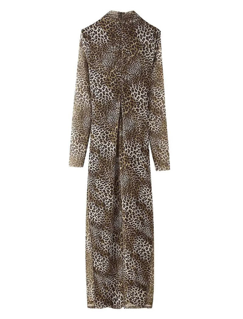 Long-Sleeve Leopard Print Bodycon Dress