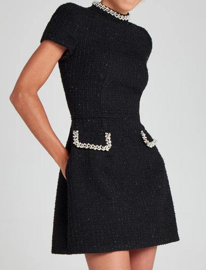 Round Neck Beaded Tweed Dress