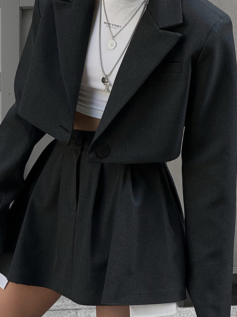 Cropped Blazer and Pleated Skirt Set