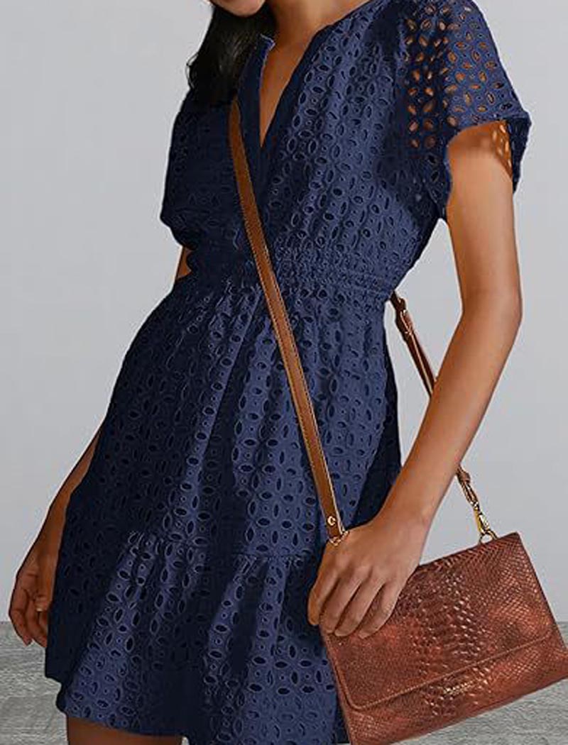 Eyelet Short-Sleeve Mini Dress