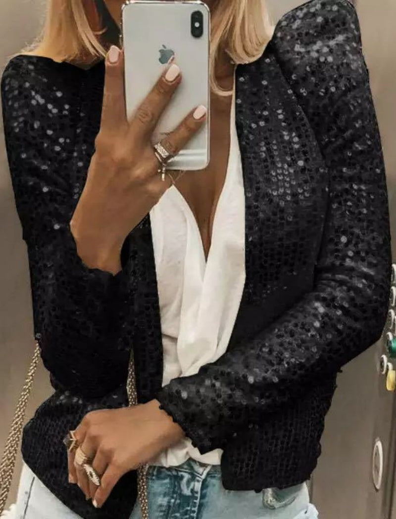 Sequin Embellished Open Jacket