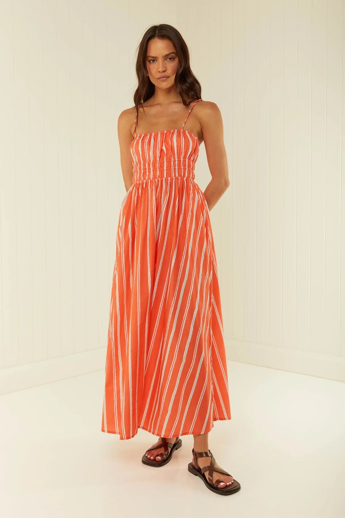 Striped Smocked Maxi Cami Dress