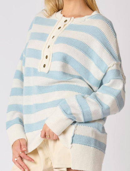 Striped Buttoned Oversized Sweater