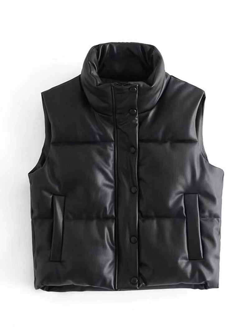 Padded Stand-Collar Sleeveless Vest