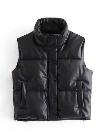 Padded Stand-Collar Sleeveless Vest