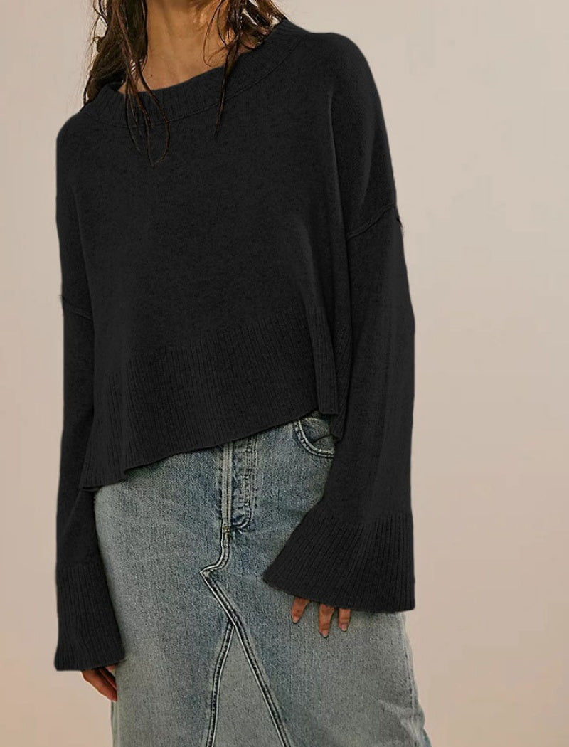 Ribbed Hem Bell-Sleeve Sweater
