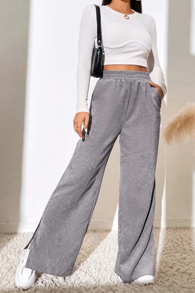 Wide-Leg High Waist Slit Pants