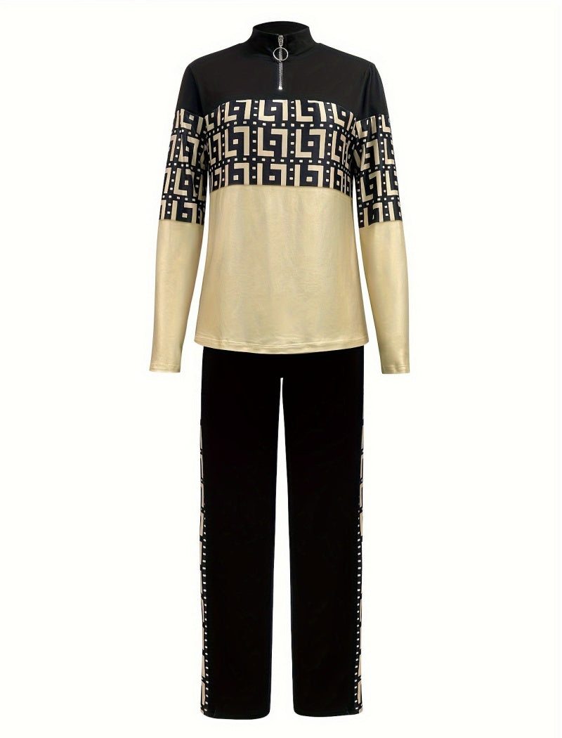 Two-Piece Monogram Print Hoodie and Jogger Set